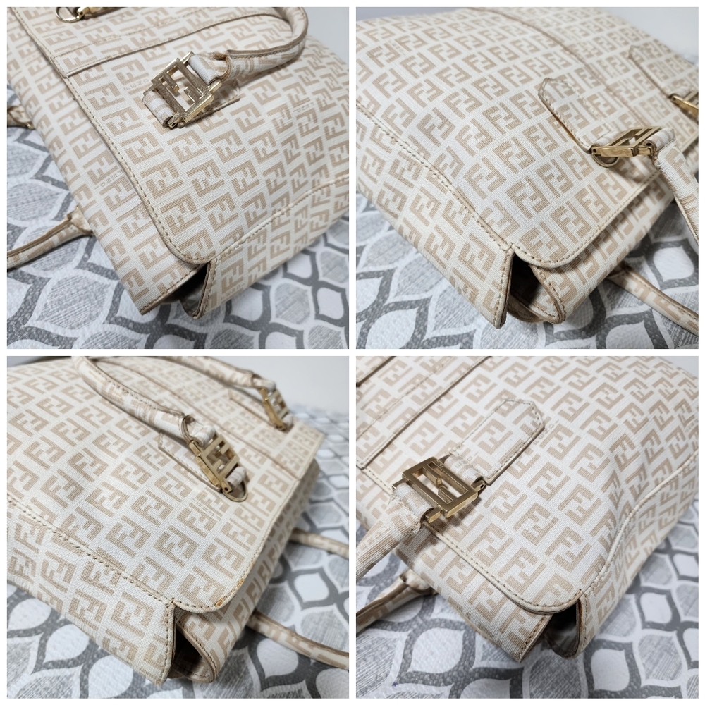 Fendi Zucchino Coated Canvas FF Handle Tote Bag Beige - Picture 13 of 15